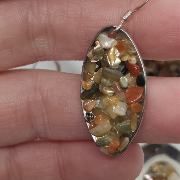 Princess Multi Stone & Abalone Shell Chip Necklace Cuff Bracelet & Earring Set - Picture 3 of 16